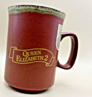Vintage Dunoon Stoneware Ceramic Queen Elizabeth 2 Coffee Scotland w/ Sticker